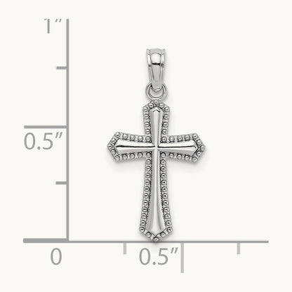 Beaded Trim Cross Charm — 14K White Gold