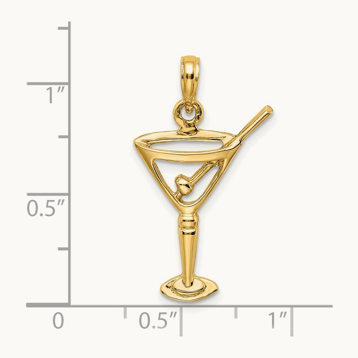 Polished Cut-Out Martini W/ Olive Charm, 14K