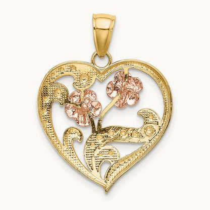 w/ White Rhodium Flower Heart Charm, 14K Two-tone