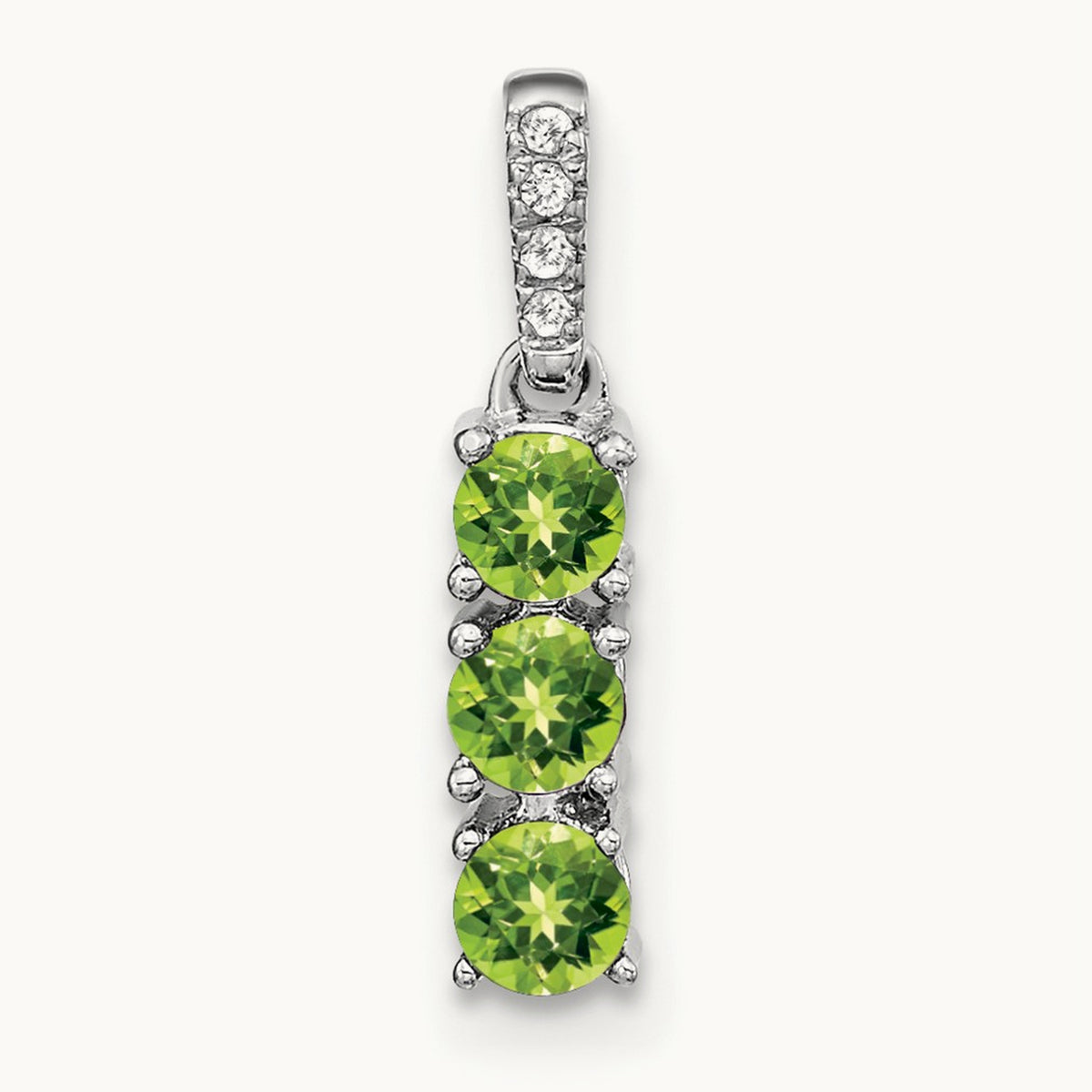 3-stone Peridot and Diamond Pendant, 14K White Gold