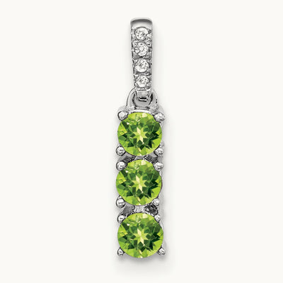3-stone Peridot and Diamond Pendant, 14K White Gold
