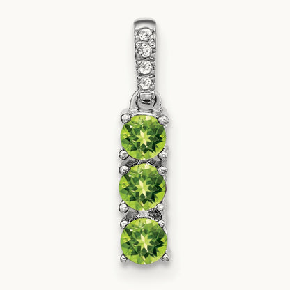 3-stone Peridot and Diamond Pendant, 14K White Gold