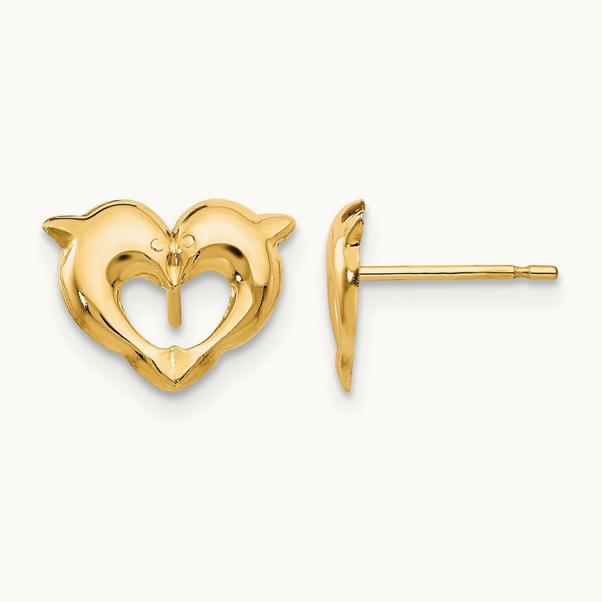 Madi K Heart Dolphins Post Earrings, 14K