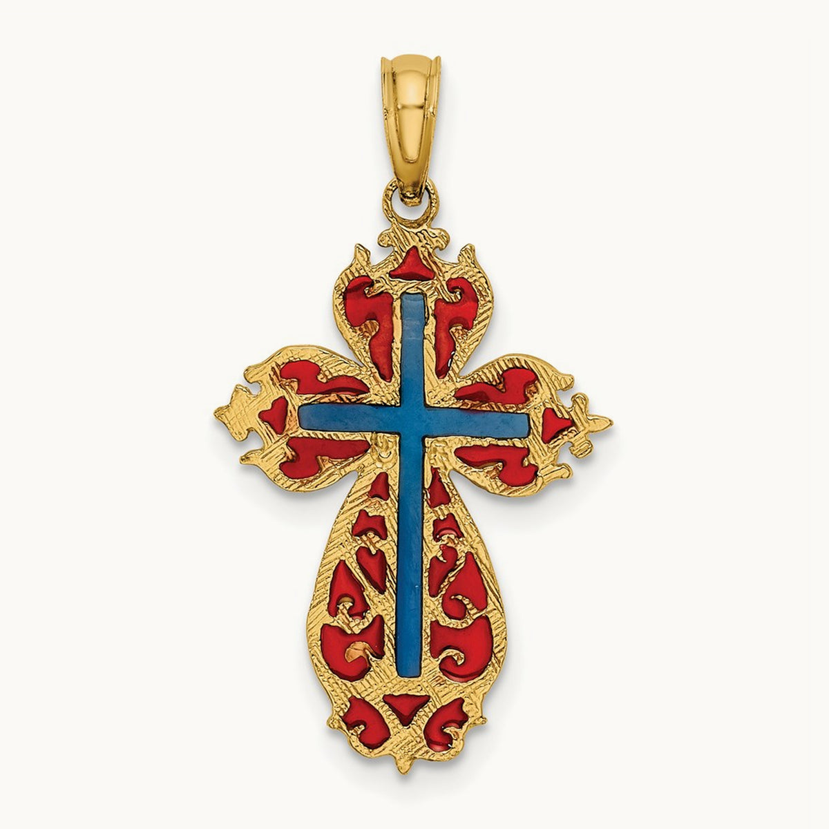 Blue and Red Enameled Cross Charm — 21.5mm