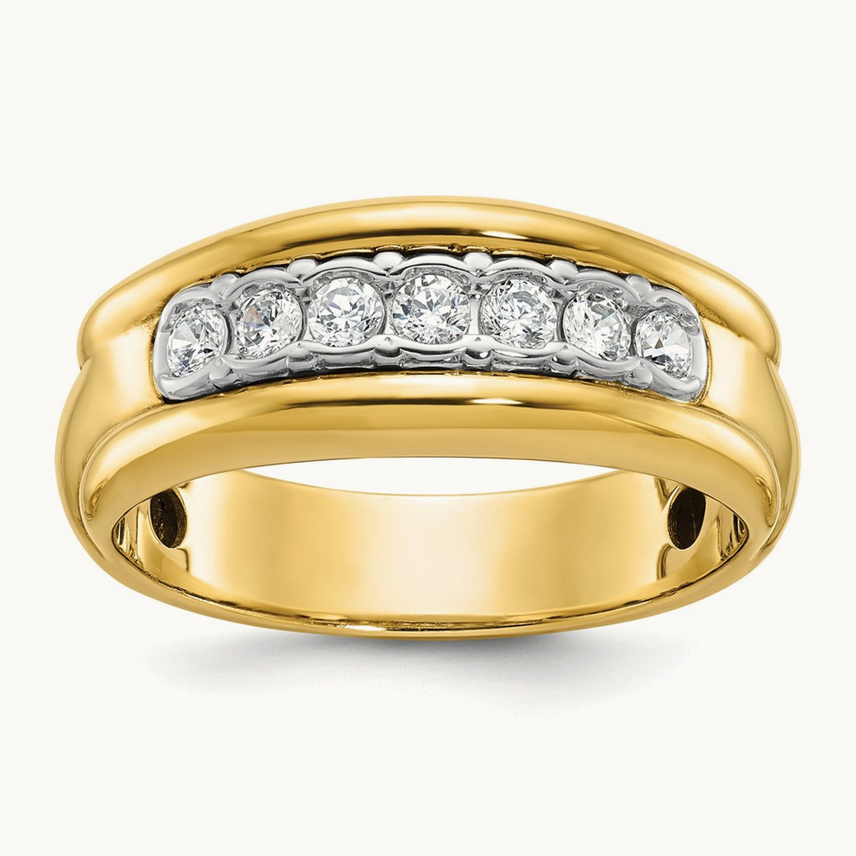 14ktt IBGoodman Men's Polished & Grooved 7-Stone Diamond Ring