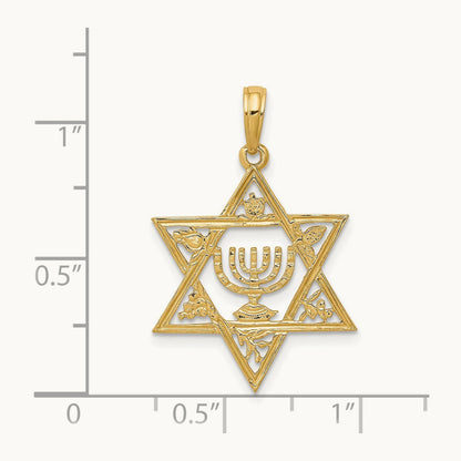 Star of David w/Menorah Pendant, 14K