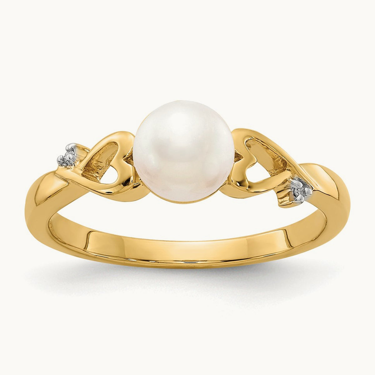 Diamond and Freshwater Cultured Pearl Heart Ring, 14K