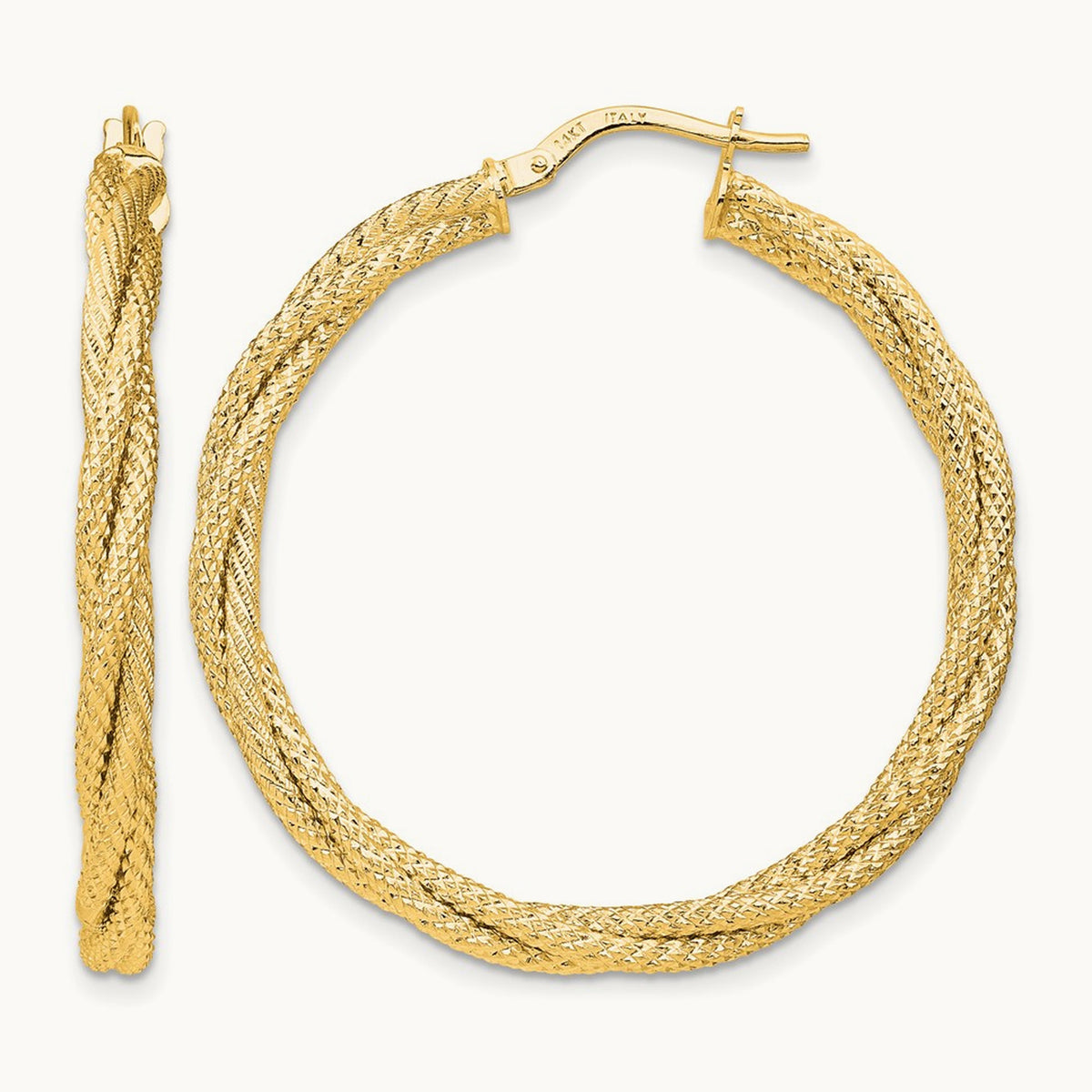 Polished Twisted Textured Hoop Earrings, 14K — Leslie's