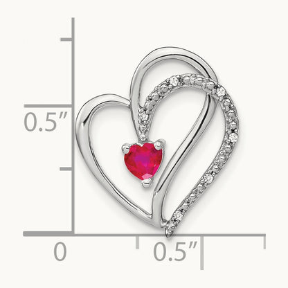 Ruby and Diamond Heart Chain Slide, 14K White Gold