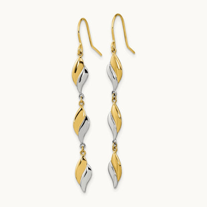 Polished Wavy Dangle Earrings, 14K Two-tone