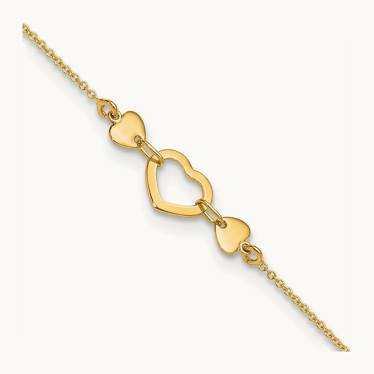 Polished Heart with 10in Plus .75in ext. Anklet, 14K