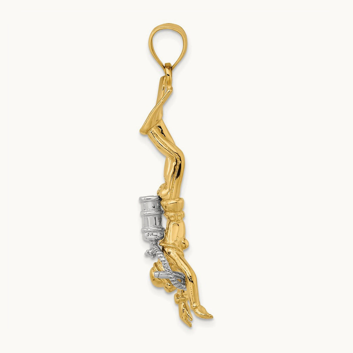 3-D Female Scuba Diver Charm, 14K Two-tone