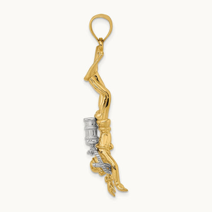 3-D Female Scuba Diver Charm, 14K Two-tone