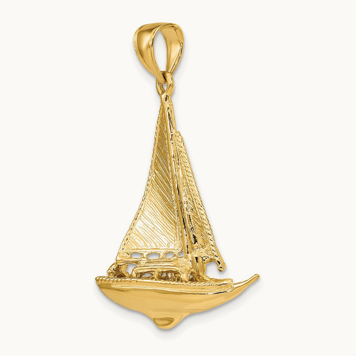 3-D Polished Sailboat Charm — 14K Yellow Gold, 36.26mm