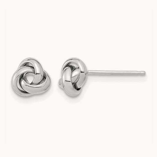Polished Knot Post Earrings, 14K White Gold