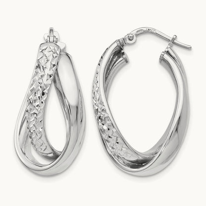 RH-plated Polished / Textured Fancy Hoop Earrings, Sterling Silver — Leslie's