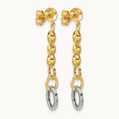 w/Wht RH Polished Fancy Oval Link Post Dangle Earrings, 14K — Leslie's