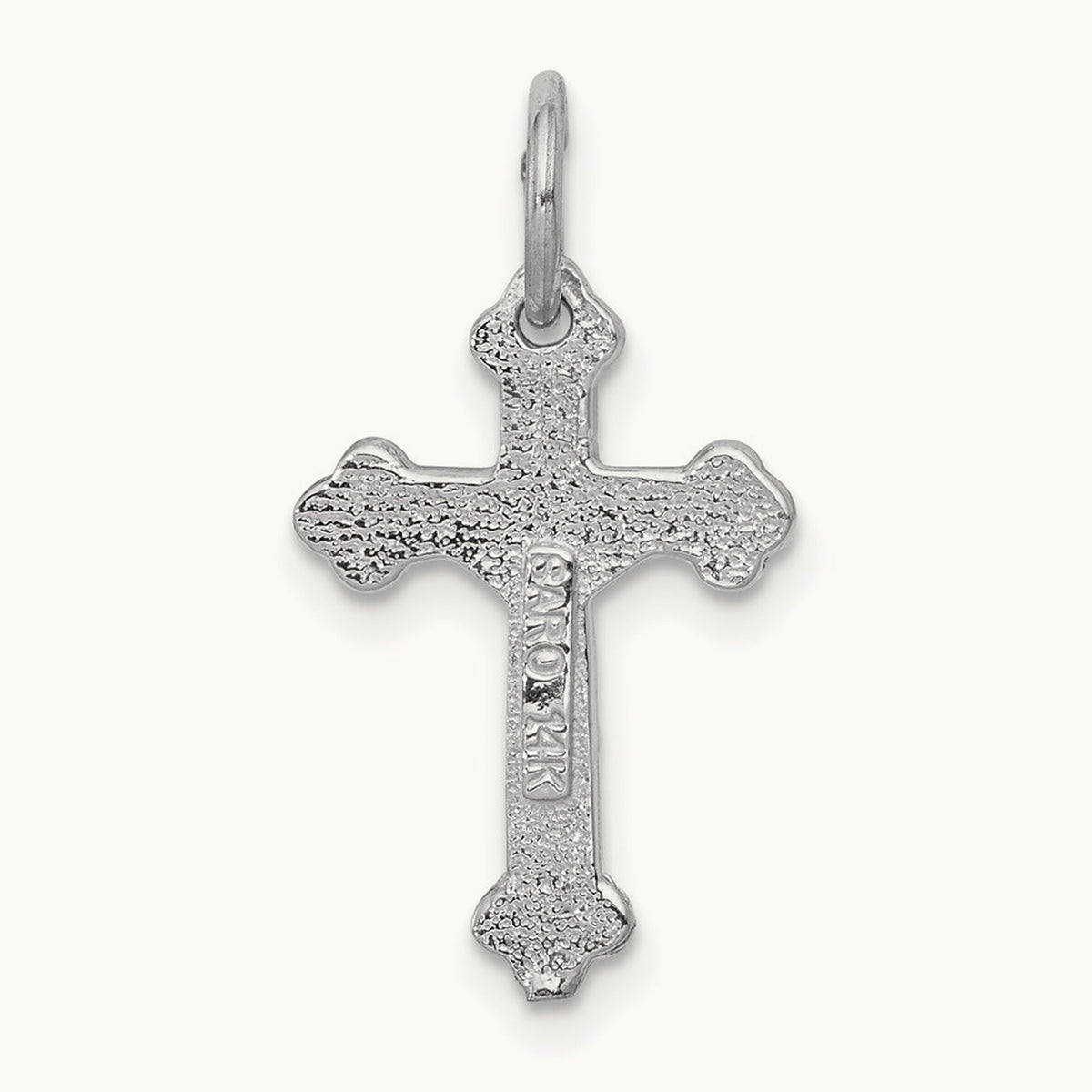 Satin Diamond-cut Crucifix Charm — 14K White Gold
