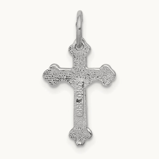Satin Diamond-cut Crucifix Charm — 14K White Gold