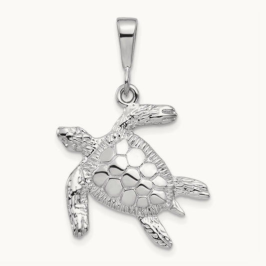 Solid Polished Open-Backed Sea Turtle Pendant — 32mm