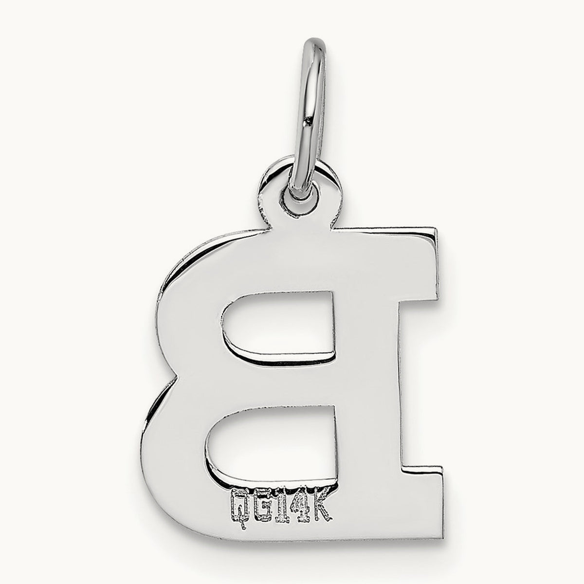 Small Block Initial Charm — 14K White Gold, B