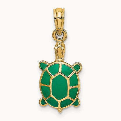Green Enamel Tortoise Charm, 14K