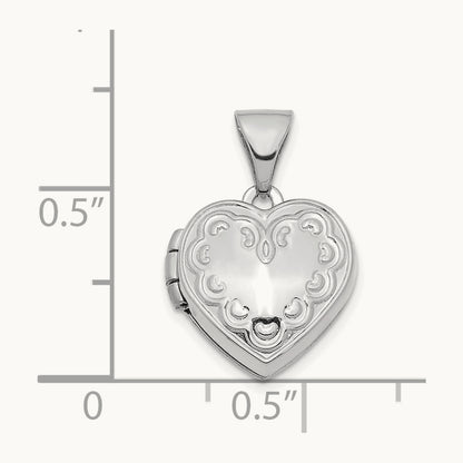 Textured Heart Locket Pendant, 13mm, 14K White Gold