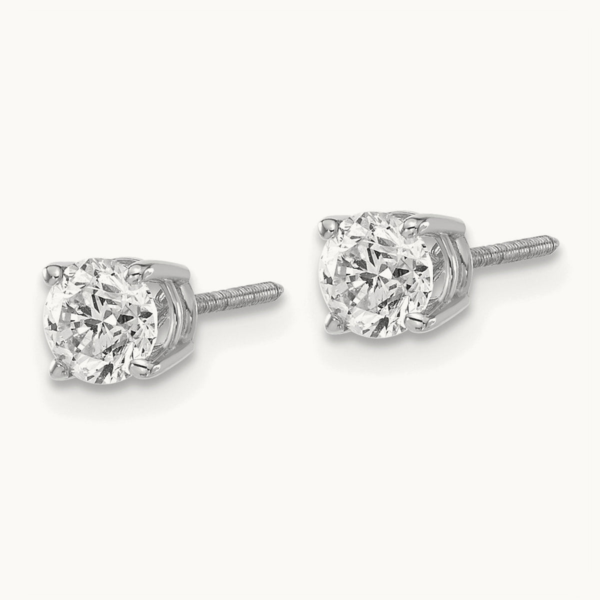Round Diamond Stud Earrings — 14K White Gold, 0.96 ct tw