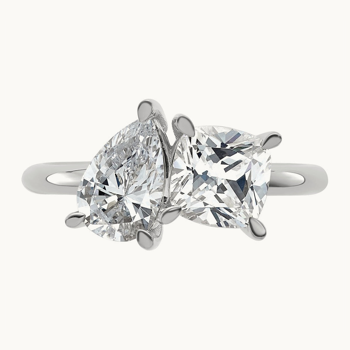Cushion & Pear 2 Stone Engagement Ring, 2.00 ct tw Lab-Grown Diamond — 14K White Gold