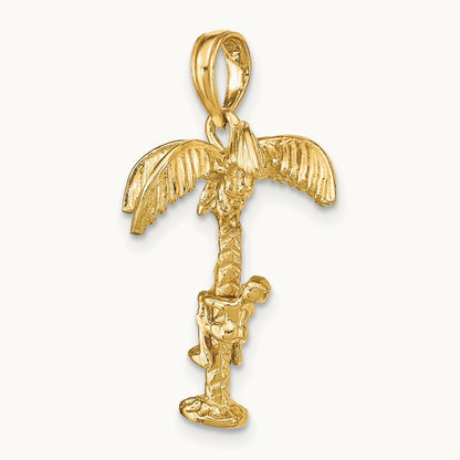3-D Palm Tree W/Moveable Man Charm, 14K