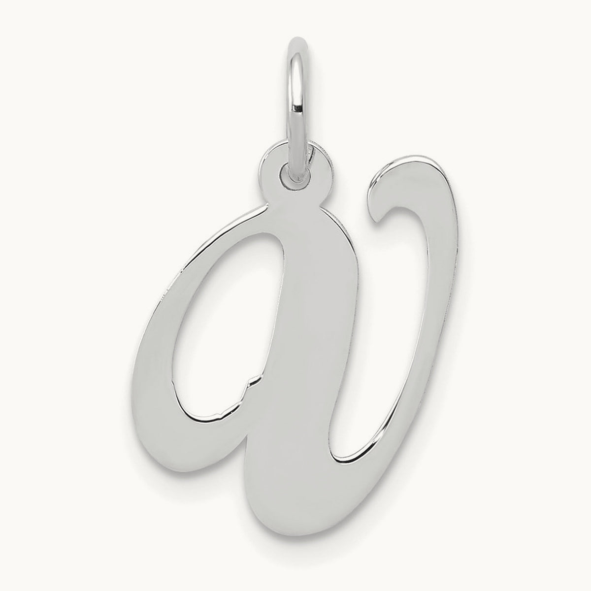 Medium Fancy Script Initial Charm — 14K White Gold, V