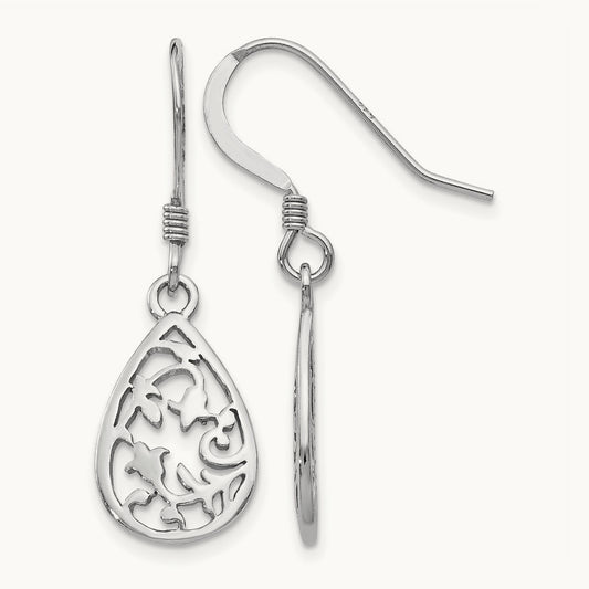 Rhod-pltd Polished Shepherd Hook Dangle Earrings — Leslie's — photo set