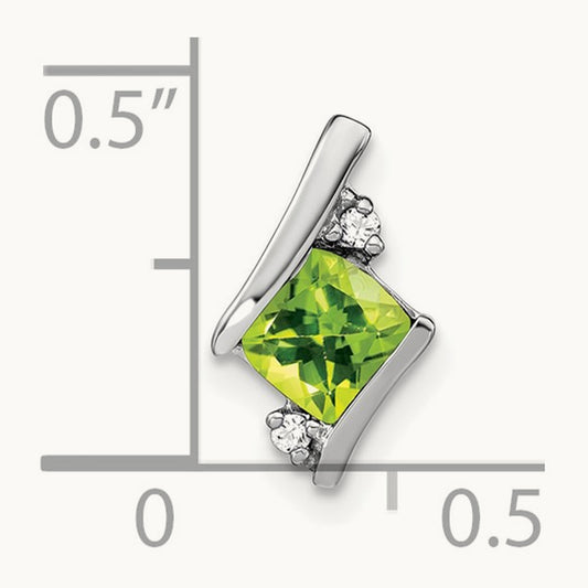 Cushion Peridot and Diamond Chain Slide, 14K White Gold