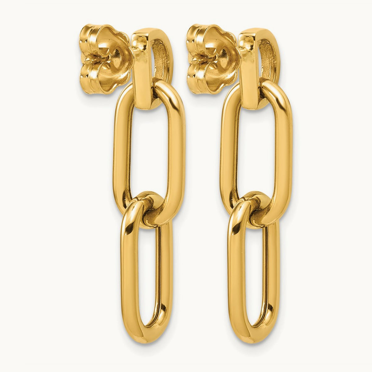 Polished Oval Link Dangle Post Earrings — 33.5mm