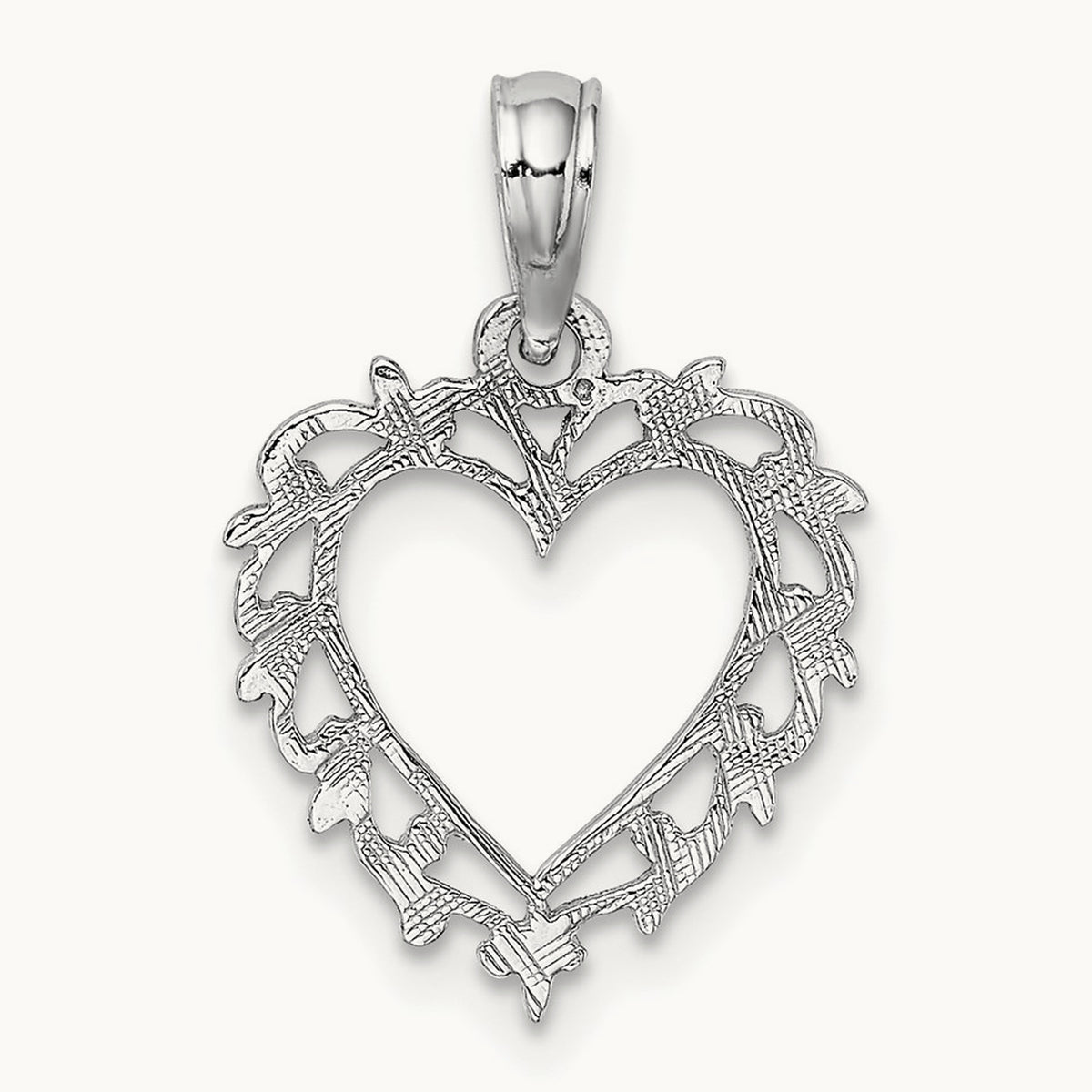 Heart with Lace Trim Charm — 14K White Gold, 18.3mm