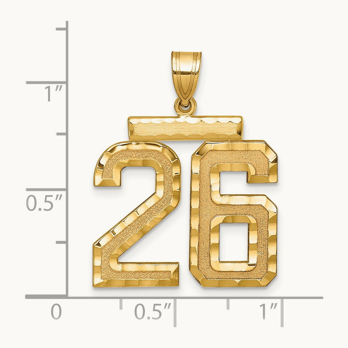 Large Brushed Diamond-cut Number 26 Charm, 14K
