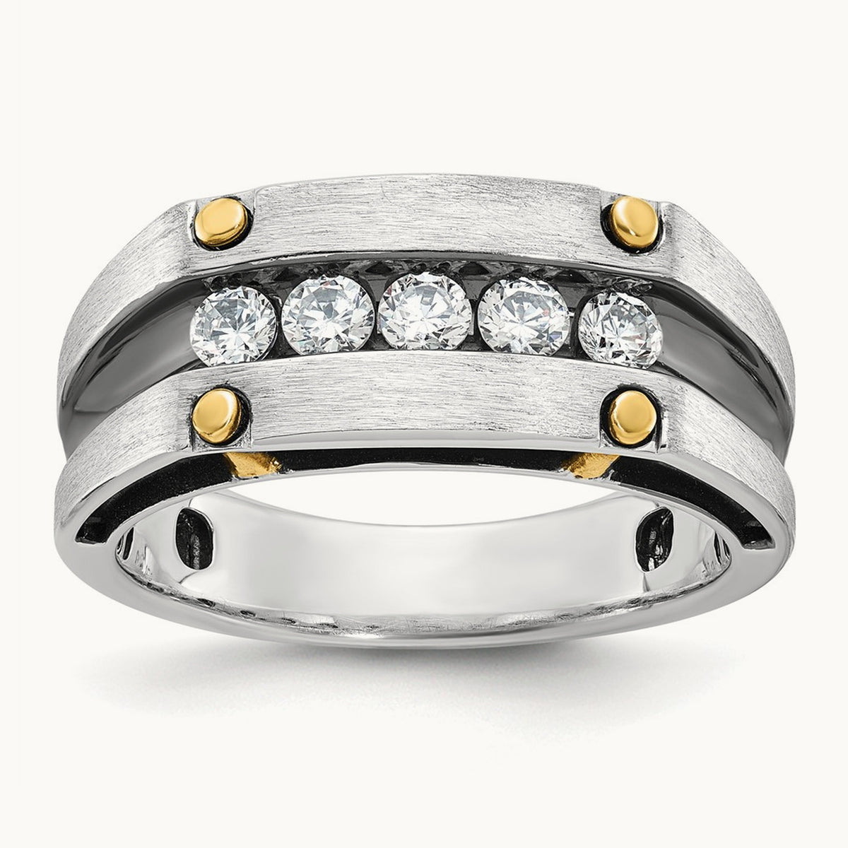 With Blk RH 5 Stone Men's Ring, 0.50 ct tw Lab-Grown Diamond