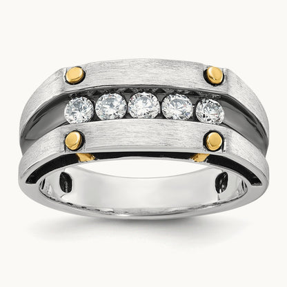 With Blk RH 5 Stone Men's Ring, 0.50 ct tw Lab-Grown Diamond