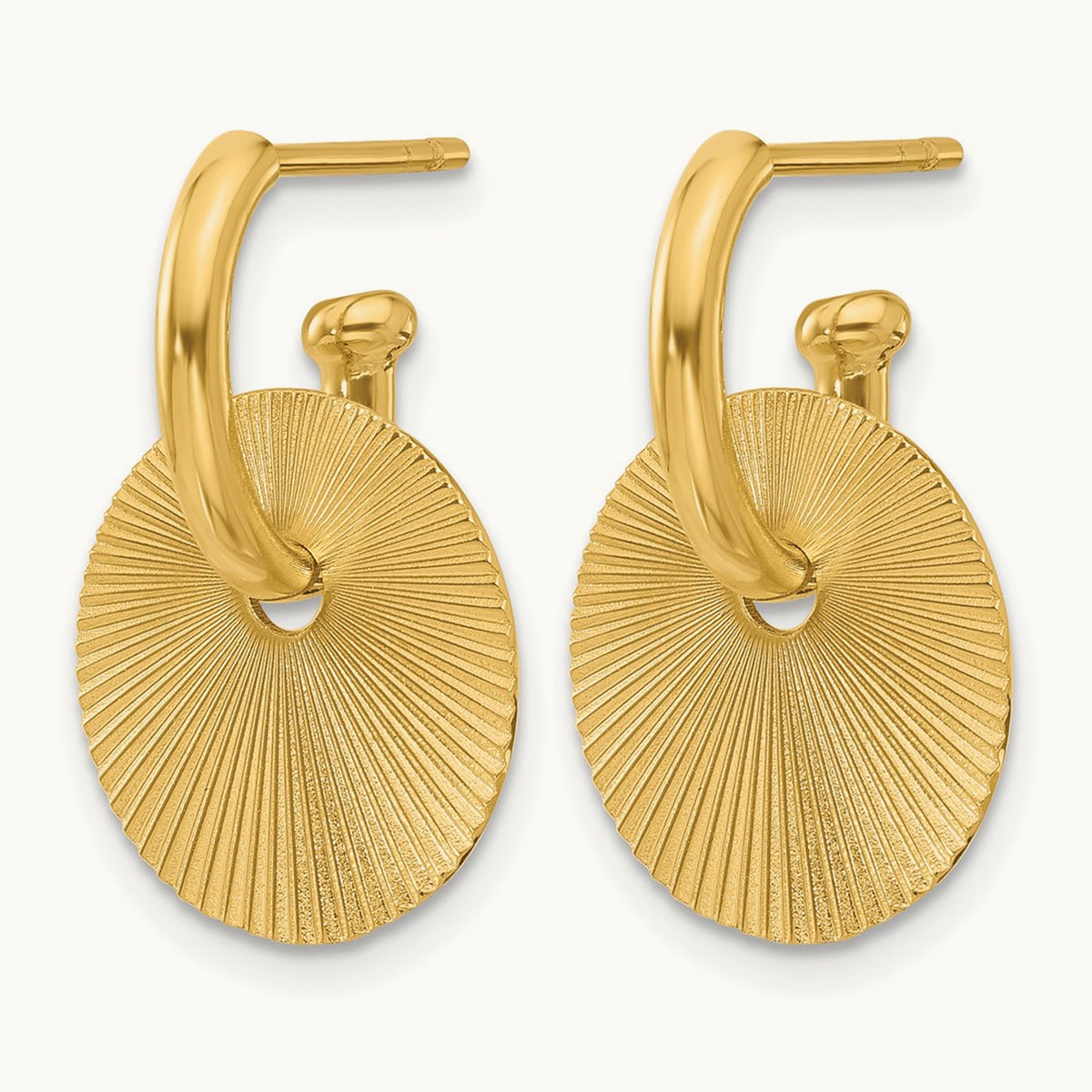 Polished and Textured Circle Dangle Post Earrings, 14K — Leslie's