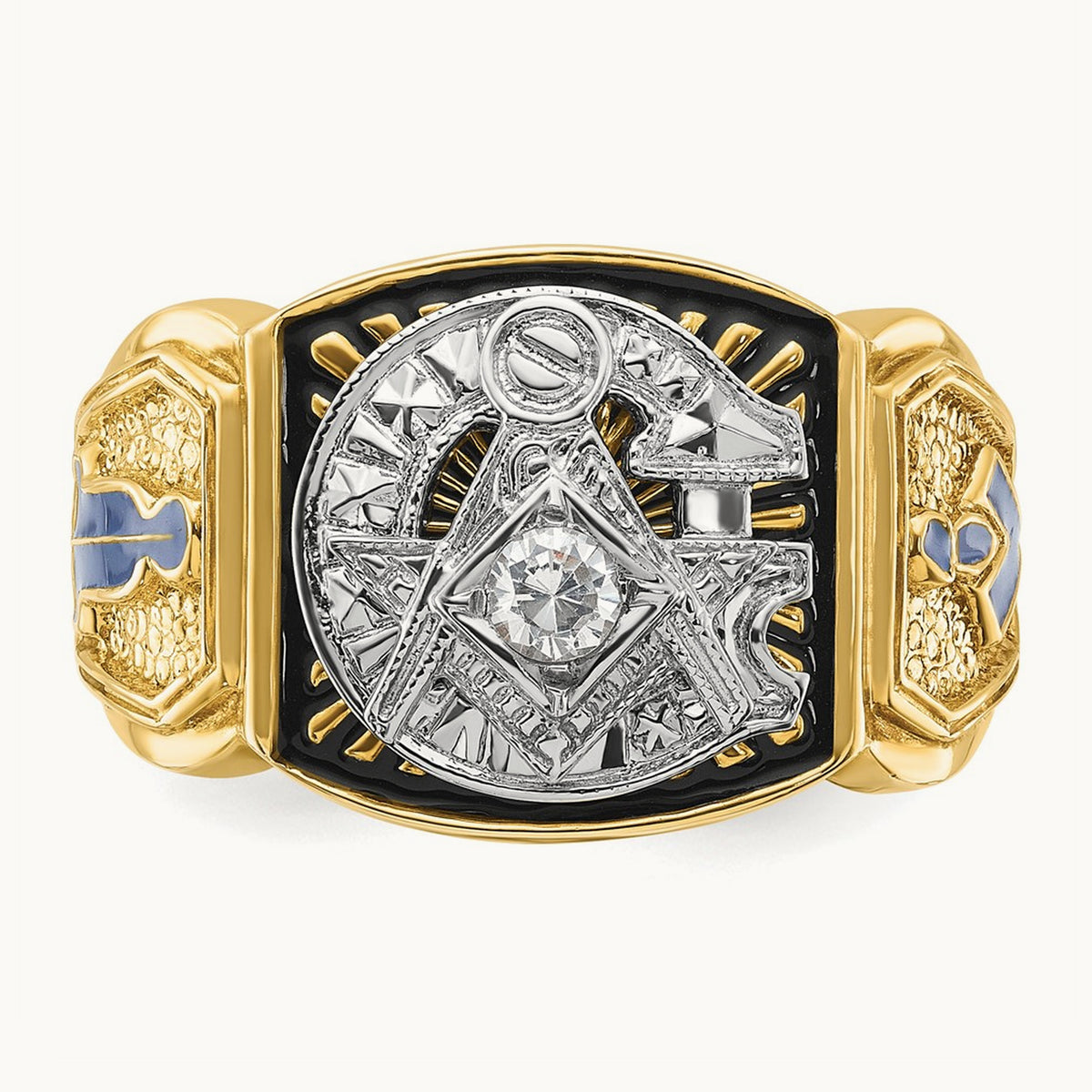 14ktt IBGoodman Men's Enameled & Diamond Blue Lodge Masonic Ring
