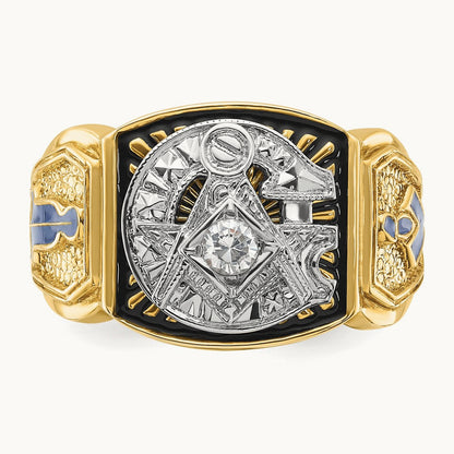 14ktt IBGoodman Men's Enameled & Diamond Blue Lodge Masonic Ring