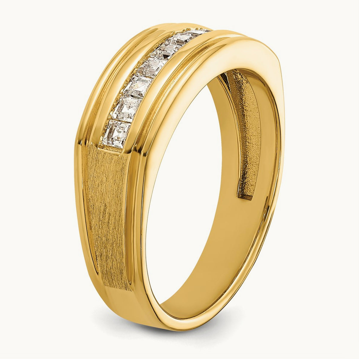 IBGoodman Men's Polished & Satin Square 10-Stone Diamond Ring, 14K