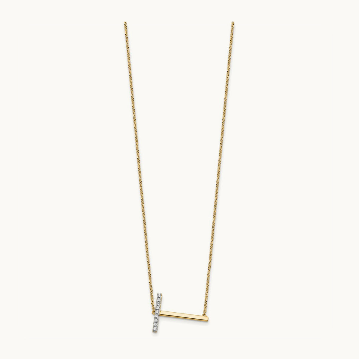 Sideways Diamond Necklace — 14K Yellow Gold, T