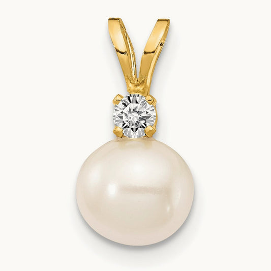 White FW Cultured Pearl AA Diamond Pendant, 6mm, 14K