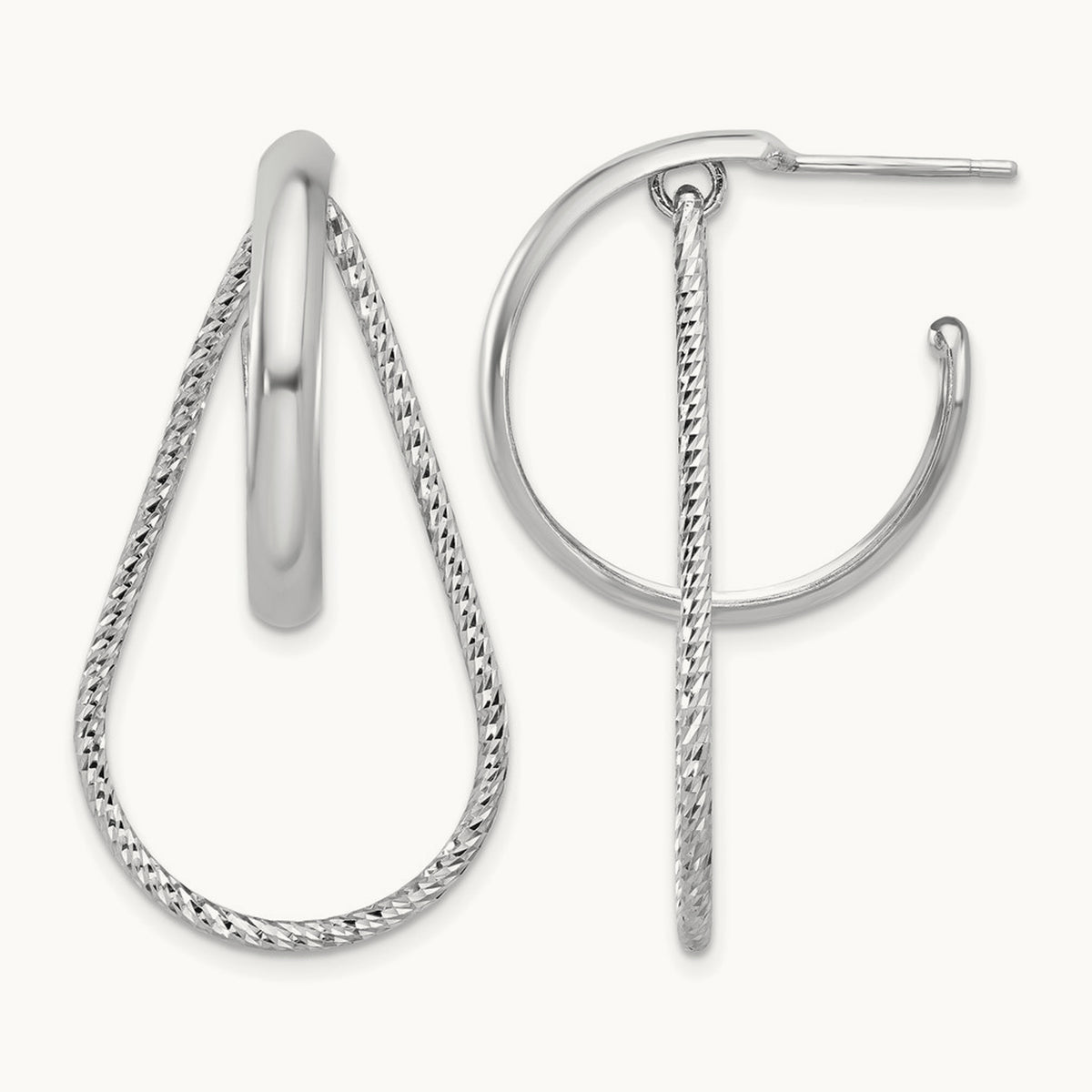 Rh-plated Polished and Diamond-cut Dangle Earring, Sterling Silver — Leslie's