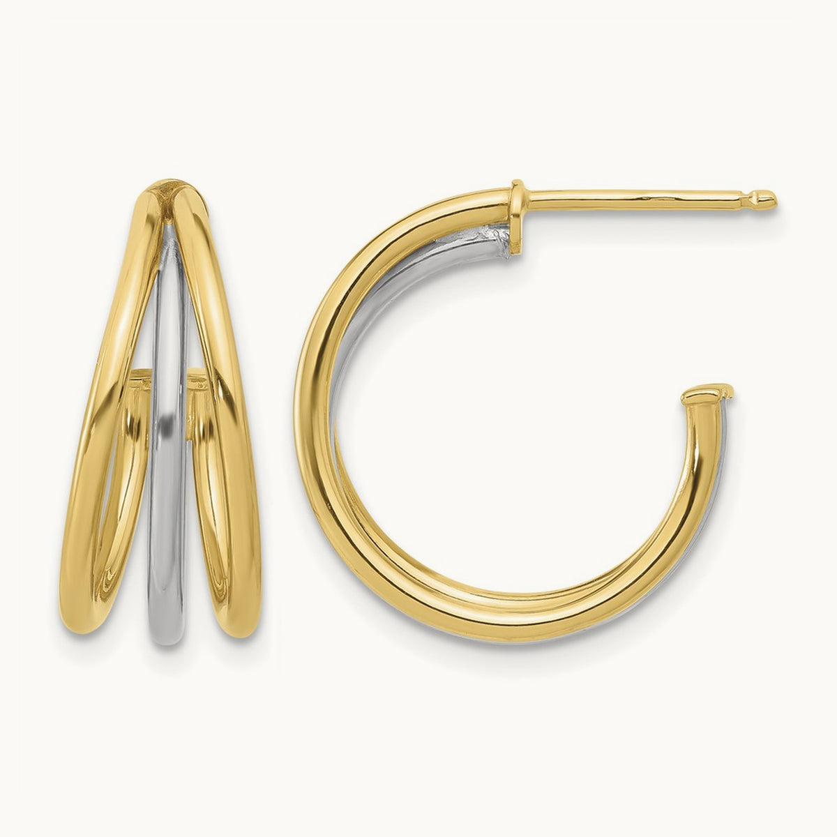 Polished Multi Row Hoop Post Earrings, 14K Two-tone