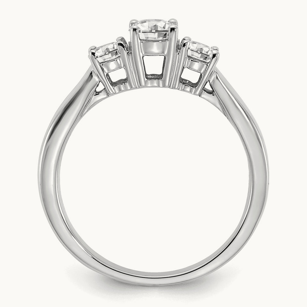 Round Prong-Set 3 Stone Engagement Ring — 14K White Gold, 3/4 ct, 7