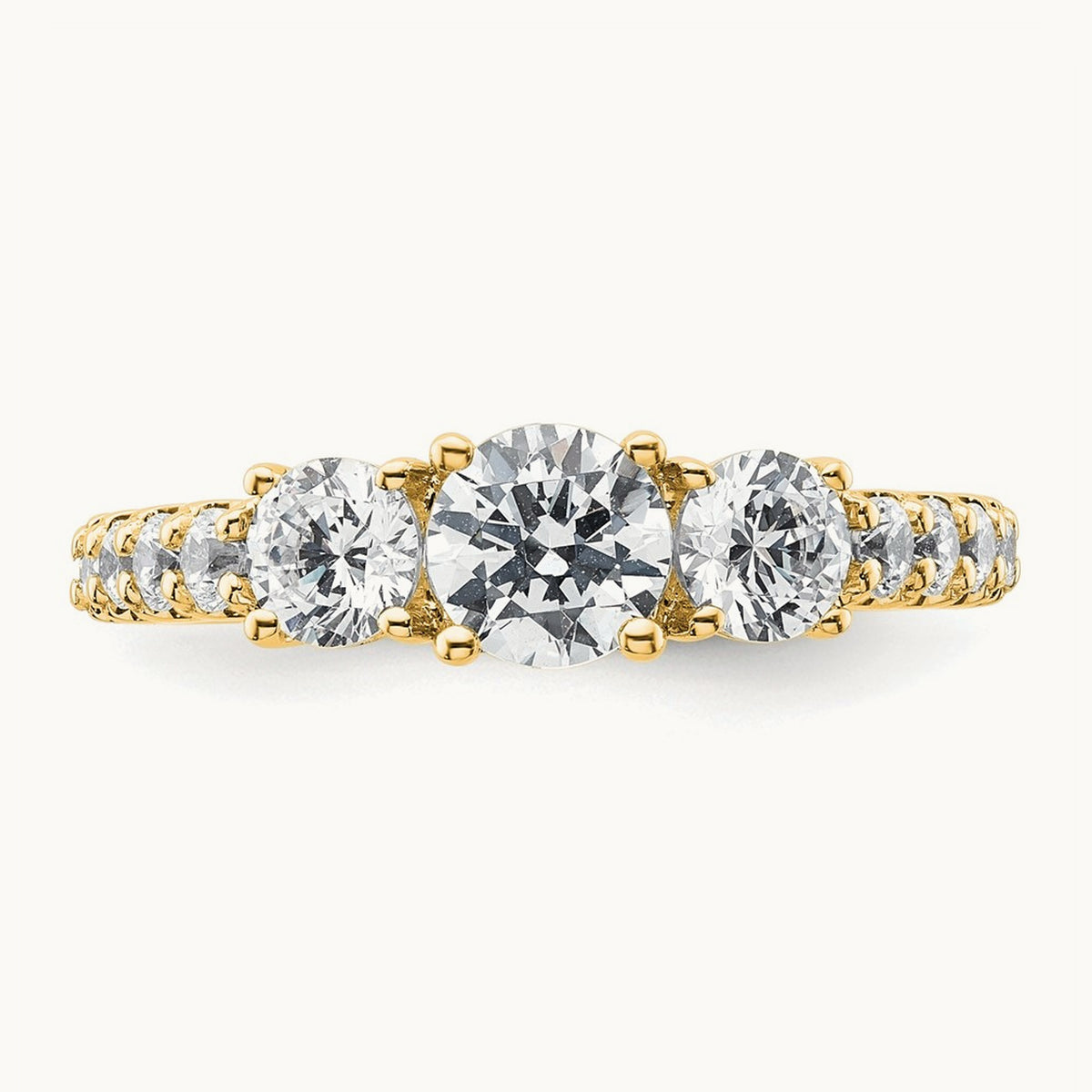 Round Semi-Mount 3 Stone Engagement Ring, 0.75-1.50 ct tw Lab-Grown Diamond — 1 1/2 ct · VS (Best), 14K Yellow Gold, 7