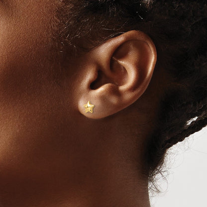 Polished Small Puffed Star Post Earrings — 14K Yellow Gold