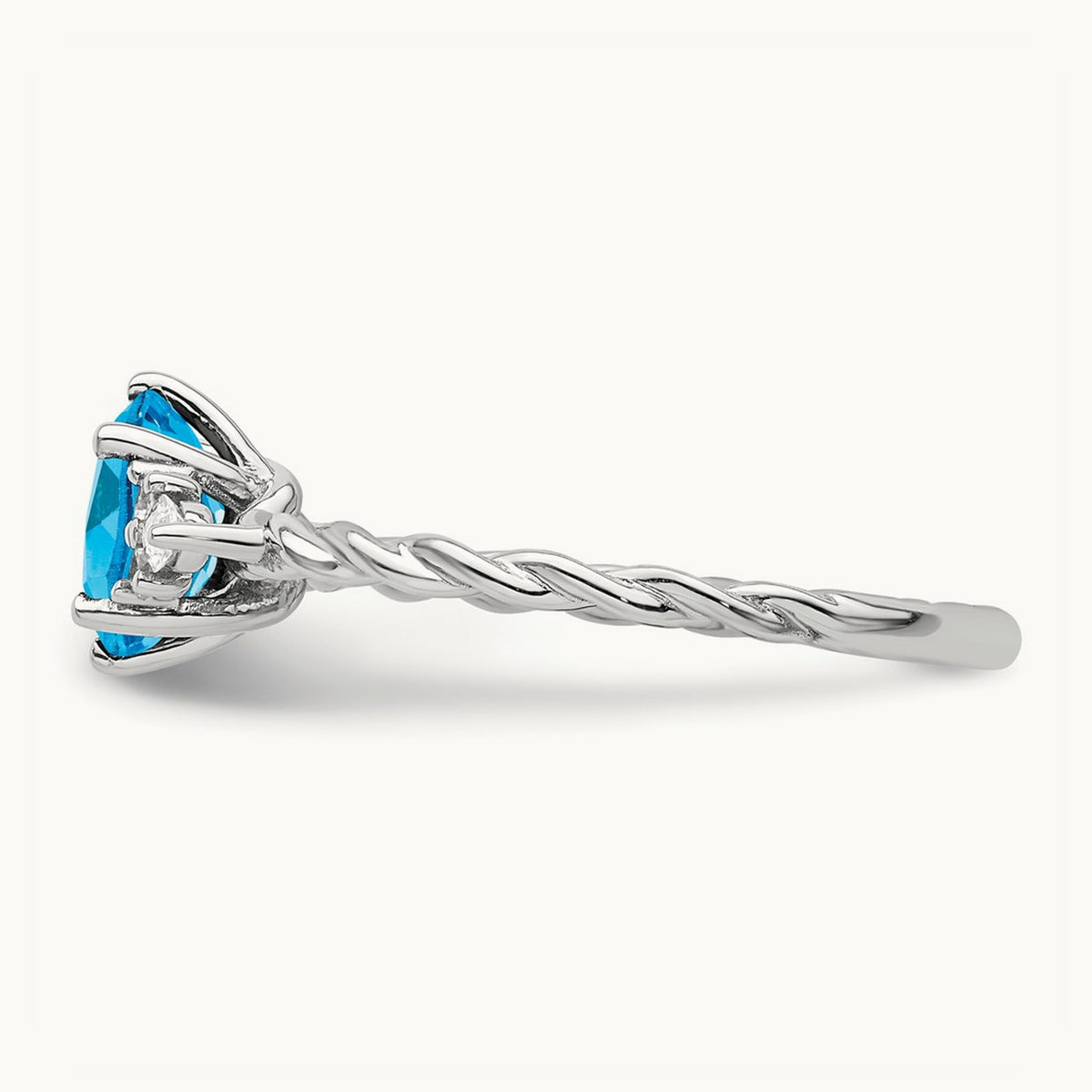 Polished Diamond and Blue Topaz Twisted Ring — 14K White Gold